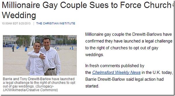 Millionaire Gay Couple Sues to Force Church Wedding